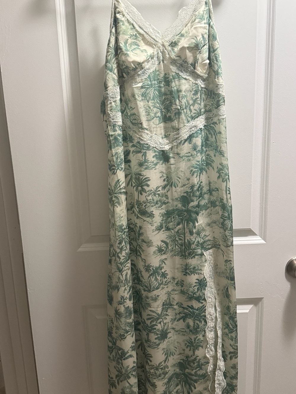 And Now This Floral Lace Trim Maxi Dress in Green & Cream